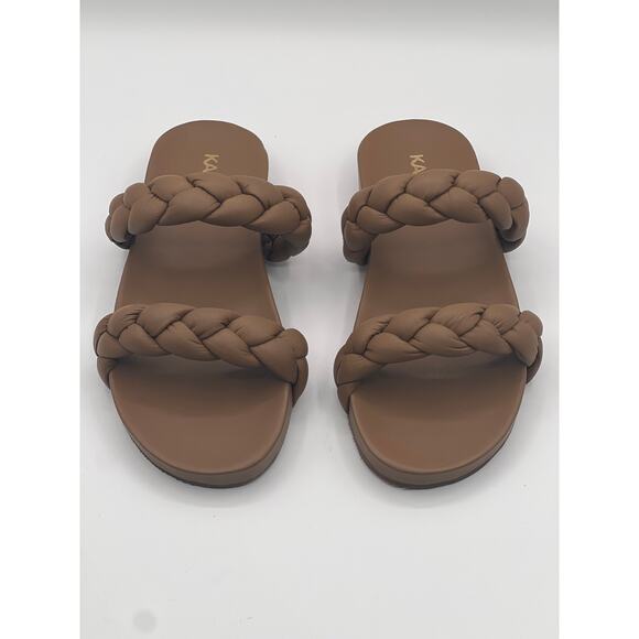 KAANAS Coco Brown Chunky Leather Braided Pool Slides Womens Size 6M NEW! - Picture 2 of 9